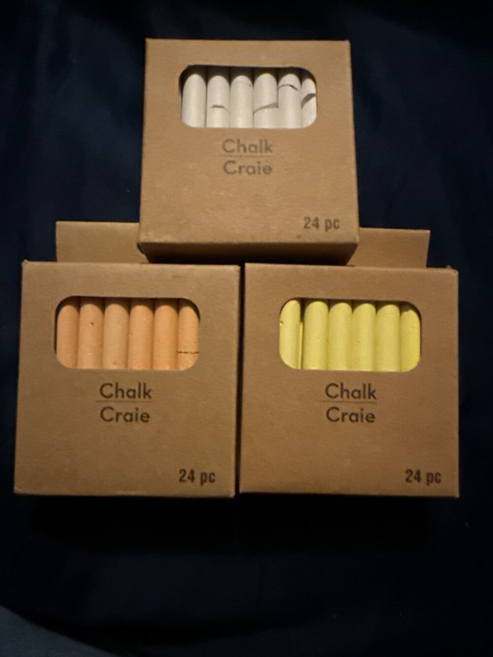 3 boxes 24-Piece Chalk Set In White Yellow & Orange For Art Writing & DIY Projec
